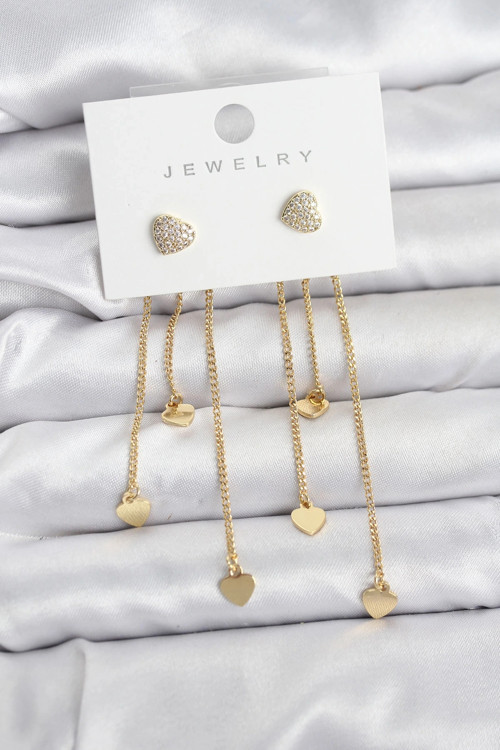 Kalp Model Gold Renk Pirinç Sallantılı Kadın Küpe