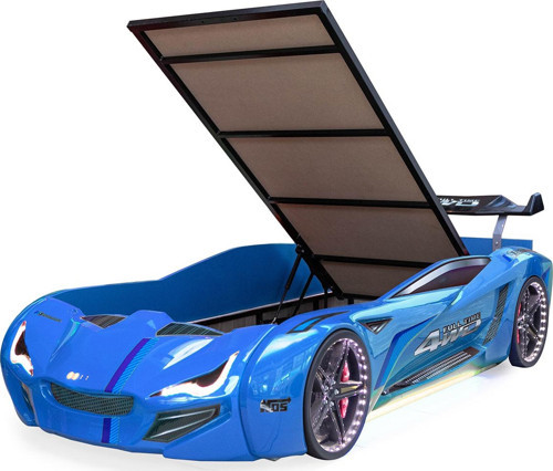 Arabalı Yatak, Mercedes Full Ledli Rüzgarlıklı Bazalı Arabalı Yatak - Mavi