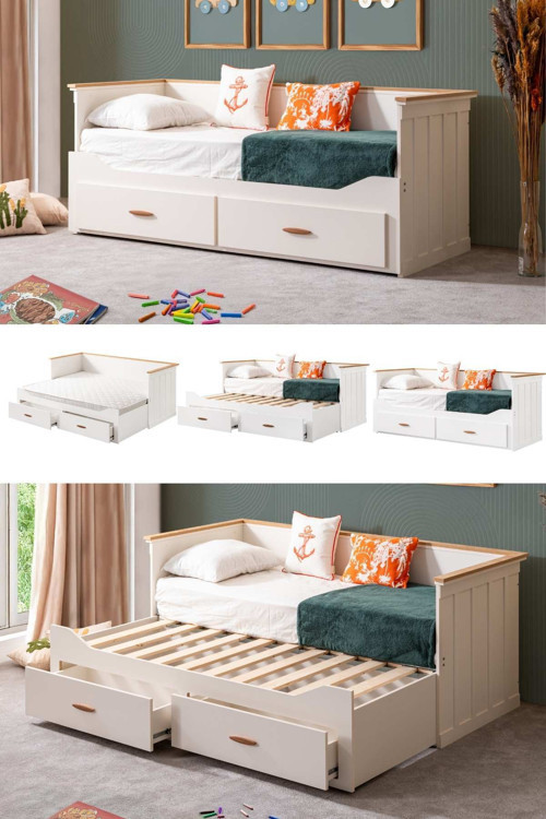 Divan Karyola + Soft Yatak, Likya Yavrulu Karyola Çekmeceli Açılır Çift Kişilik Karyola