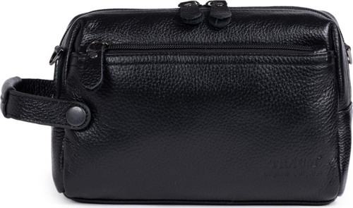 Siyah Suni Deri Unisex El, Omuz, Portföy ve Traş Çantası – Çok Bölmeli Seyahat Organizer