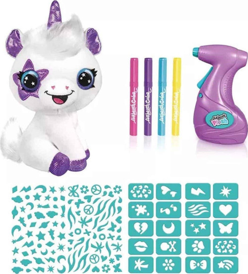 Airbrush Plush Unicorn Boyama Seti – 25 cm Yıkanabilir Pelüş ve 100+ Şablonlu Tasarım Seti