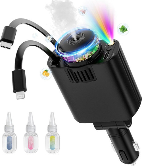 2’si 1 Arada Oto Parfüm ve Araç Şarj Cihazı – 45W Hızlı Şarj, Makaralı Type-C + Lightning