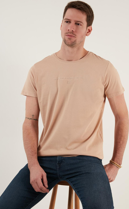 Pamuklu Slim Fit Bisiklet Yaka Erkek T Shirt 541TACTICAL VİZON