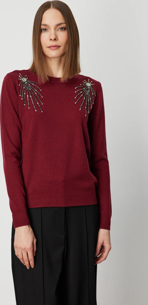 Kadın Omzu Taş Detaylı Triko Kazak 63314 Bordo