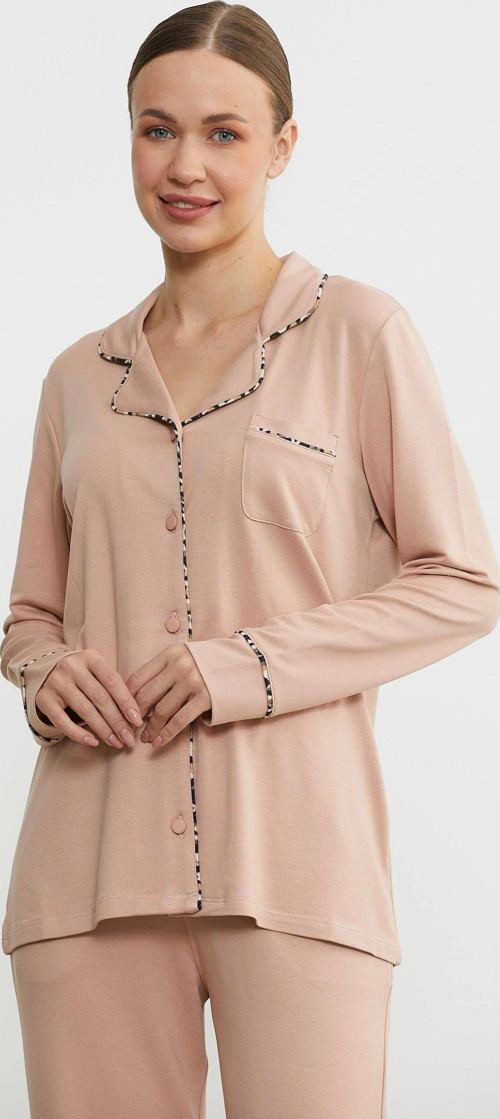 76444 Düz Renk Gömlek Model Pijama Takım