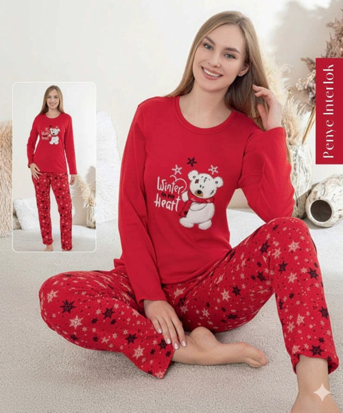 0414 Kadın Penye Uzun Kol Pijama Takımı