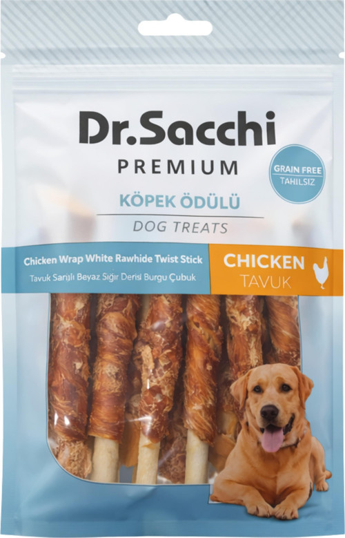 Premium Tavuk Sargılı Beyaz Sığır Derisi Burgu Çubuk Tahılsız Köpek Ödülü 5" 9-11 Gr 10'lu