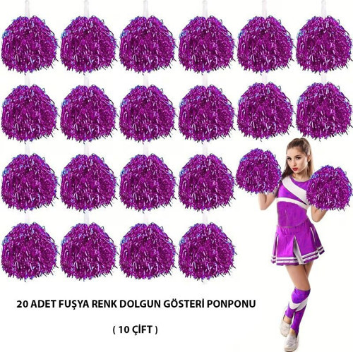 10 Çift ( 20 Adet ) Fuşya Renk 23 Nisan 19 Mayıs 29 Ekim Okul Gösteri Ponponları