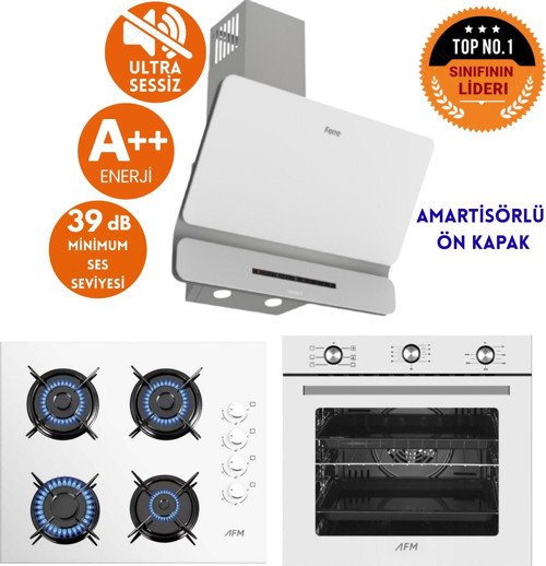 ve AFM Tech MARKALI/ TIVO Sessiz 6+1 Turbolu Beyaz Ankastre Set ( D081-SA + FM7601 + FM2201 )