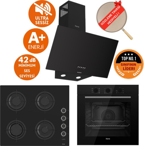 FlowArt&SilentArt CELTA Sessiz Siyah Ankastre Set ( D086-SA + QBL62CS +CS205-FA FlameART )