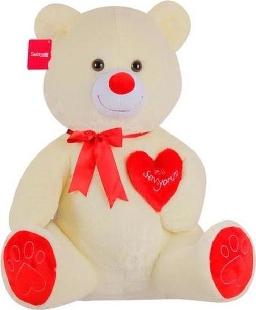 Yumoş Ayı 47 cm Ekru Kalpli Pelüş Ayı Sevgiliye Hediye