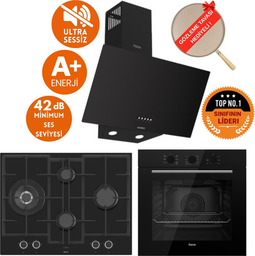 FlowArt&SilentArt VALENCIA Sessiz Siyah Ankastre Set ( D086-SA + QBL62CS + ED075-WFA Wok )