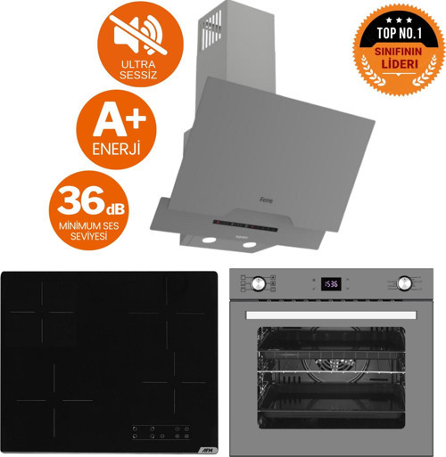 ve AFM Tech Markalı /Antrasit Elektrikli Vitro. Sessiz Ankastre Set(D065-SA + V6-04 + FM7710)