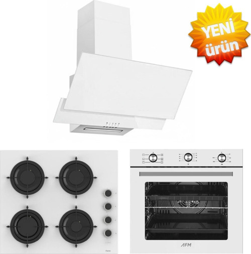 ve AFM Tech MARKALI/ Valencia 6+1 Turbolu Beyaz Ankastre Set ( CS206-FA + FM7601 + FM3301W )