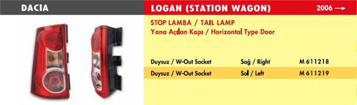 STOP LAMBA DACIA LOGAN MCV/ SOL / STATİON / ÇİFT KAPI (2006 >) (DUYSUZ)