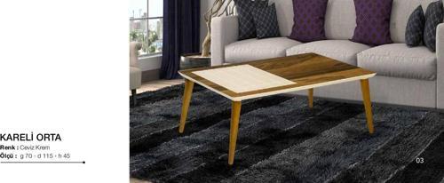 Orta Sehpa 11815 Kareli Model Parlak Ceviz Krem Kayın İnce Torna Ayak El Yapım