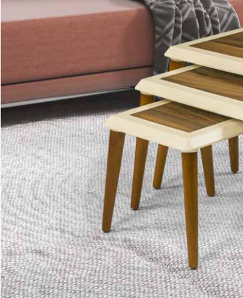 Zigon 11829 Çerçeve Model Sehpa Parlak Ceviz Krem Ahşap Kayın Ayak El Yapım