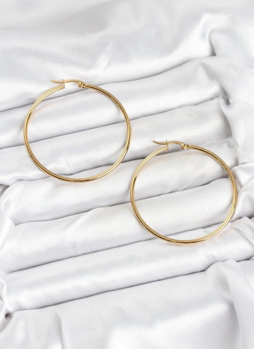 316L Çelik Gold Renk 45 mm Halka Kadın Küpe
