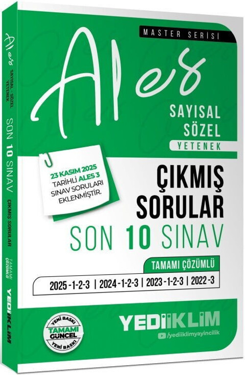 2026 ALES Sayısal Sözel Yetenek Tamamı Çözümlü Son 10 Sınav Çıkmış Sorular Yediiklim Yayınları