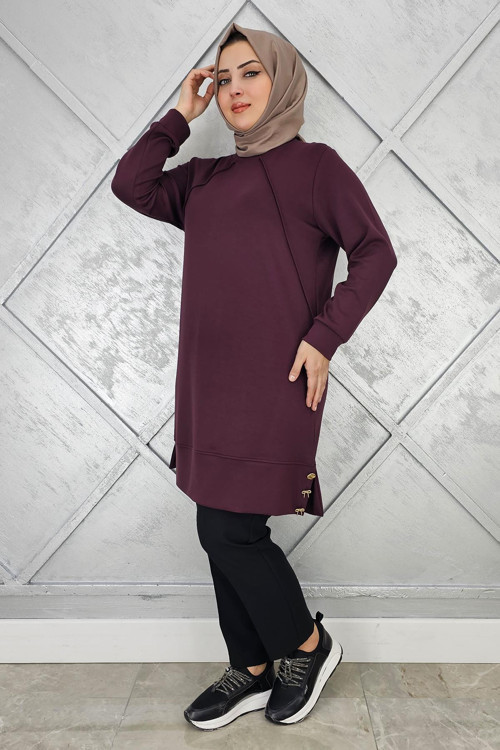 KADIN NERVÜR DİKİM DÜĞME DETAYLI TESETTÜR TUNİK