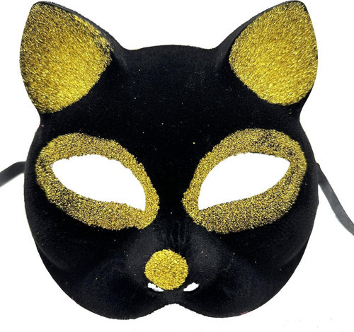 Siyah Renk Gold Simli Kedi Maskesi