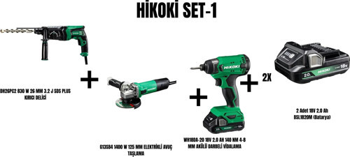 Set-1 (830 W 26 MM 3.2 J SDS PLUS KIRICI DELİCİ+1400 W 125 MM ELEKTRİKLİ AVUÇ TAŞLAMA+140 NM 4-8 MM AKÜLÜ DARBELİ VİDALAMA)