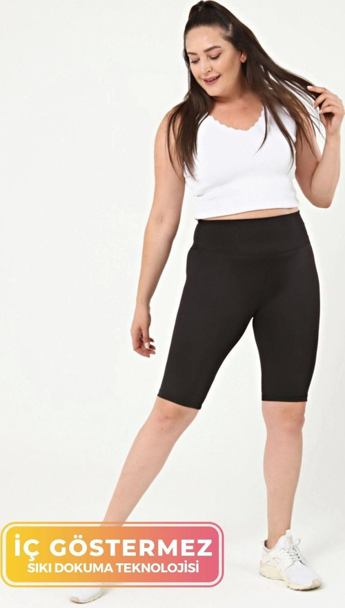 enENSTYLE FASHION BOUTIQUE Kadın Siyah Konfor Modeli Yazlık Yüksek Belli Push Up Kısa Yarım Şort Kapri Biker Tayt