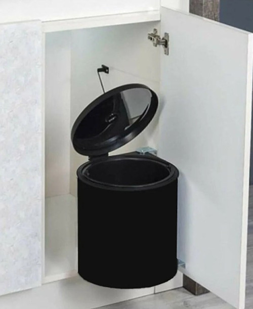 Dolap İçi Otomatik Kapak Çöp Kovası 11 Litre Mutfak Krom Çöp Kovası Siyah