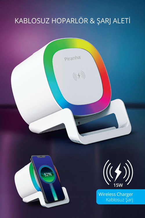 7847 TWS RGB Bluetooth Hoparlör / 15W Kablosuz Şarj / TF Kart / Taşınabilir Stereo Speaker / BT 5.3