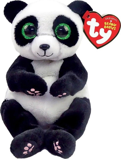TY Beanie Babies Ying Panda Pelüş – 20 cm Parlak Yeşil Gözlü Siyah Beyaz Panda