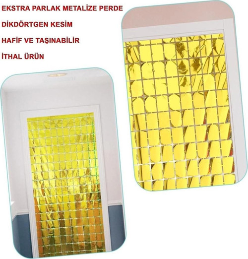 BFS Ekstra Metalize Altın Renk Disko Dikdörtgen Kesim Kapı Perdesi Dekorasyon 1x2 Metre