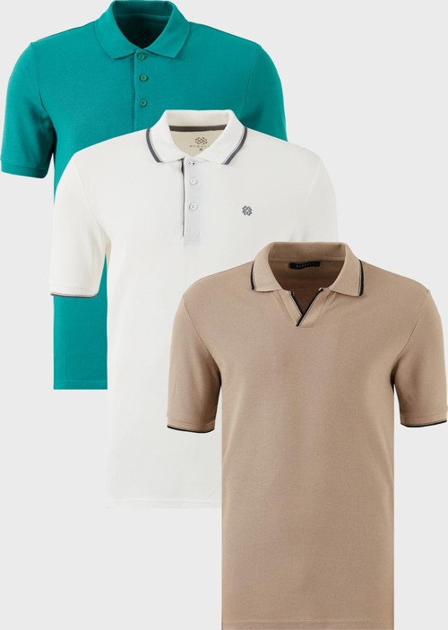 Pamuklu Regular Fit 3'lü Paket Erkek Polo Yaka T Shirt 59029641827S3 Vizon-Beyaz-Benetton