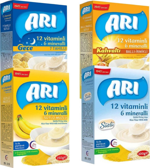 7 Tahıllı Gece-Sütlü-Ballı İrmikli Kahvaltı- Sütlü Muzlu Pirinç Unu Kaşık Mama 4 x 250 g