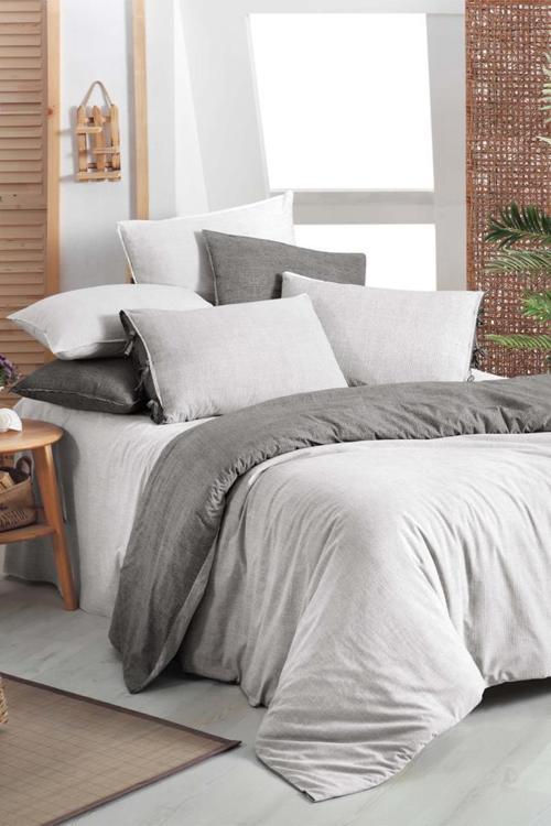 Montes Gri Çift Kişilik %100 Pamuk Fancy Poplin Nevresim Takımı