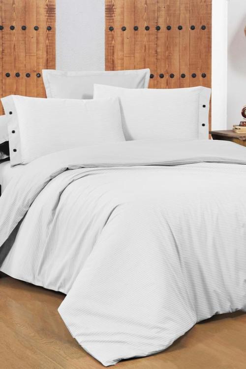 New Fancy Stripe Beyaz Çift Kişilik %100 Pamuk Çizgili Nevresim Takımı
