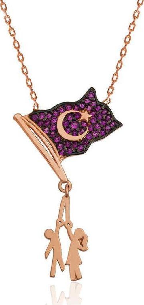 925 Ayar Gümüş Bayrak Tutan Çocuklar Gümüş Kolye