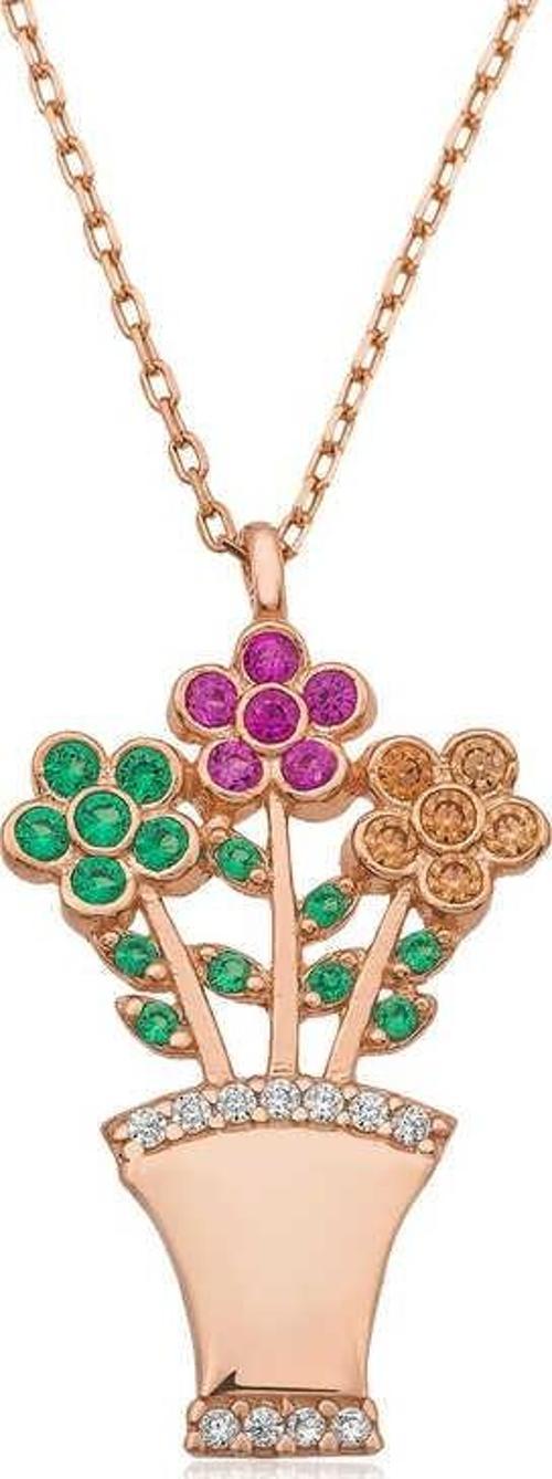 925 Ayar Gümüş Çiçek Buketi Kadın Gümüş Kolye