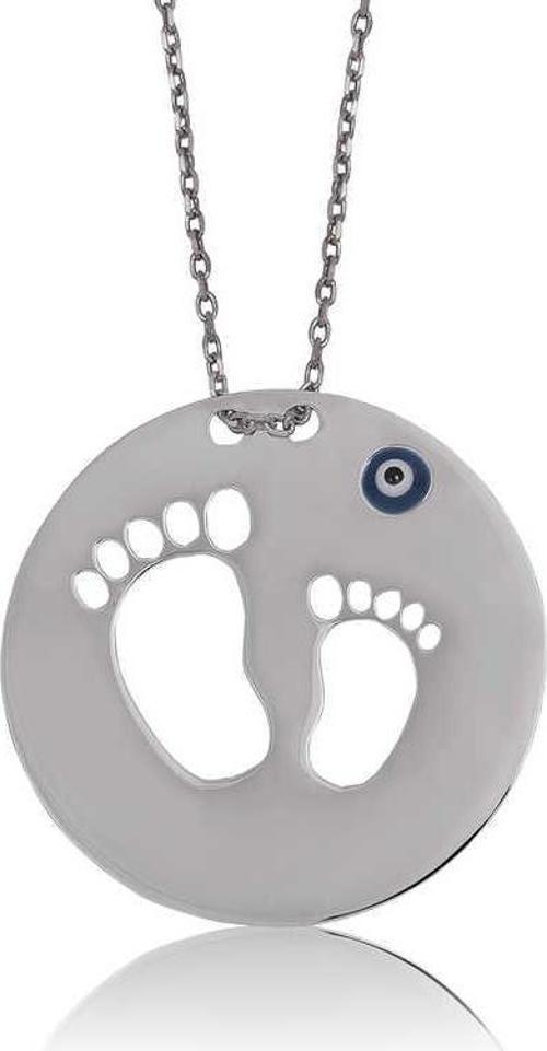 925 Ayar Gümüş Anne Bebek Ayak İzi Kadın Gümüş Kolye