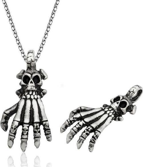 925 Ayar Gümüş Kuru Kafa El Erkek Gümüş Kolye