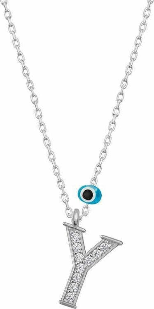 925 Ayar Gümüş Nazar Rodyum Y Harfi Kadın Gümüş Kolye