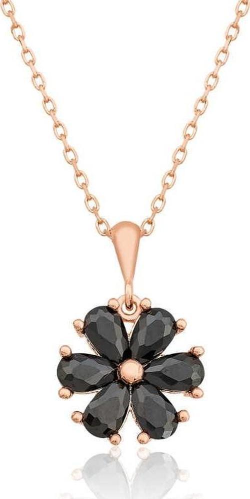 925 Ayar Gümüş Siyah Çiçek Kadın Gümüş Kolye