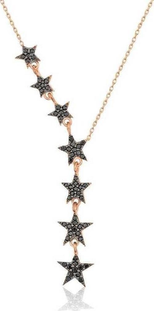 925 Ayar Gümüş Siyah Kayan Yıldızlar Kadın Gümüş Kolye