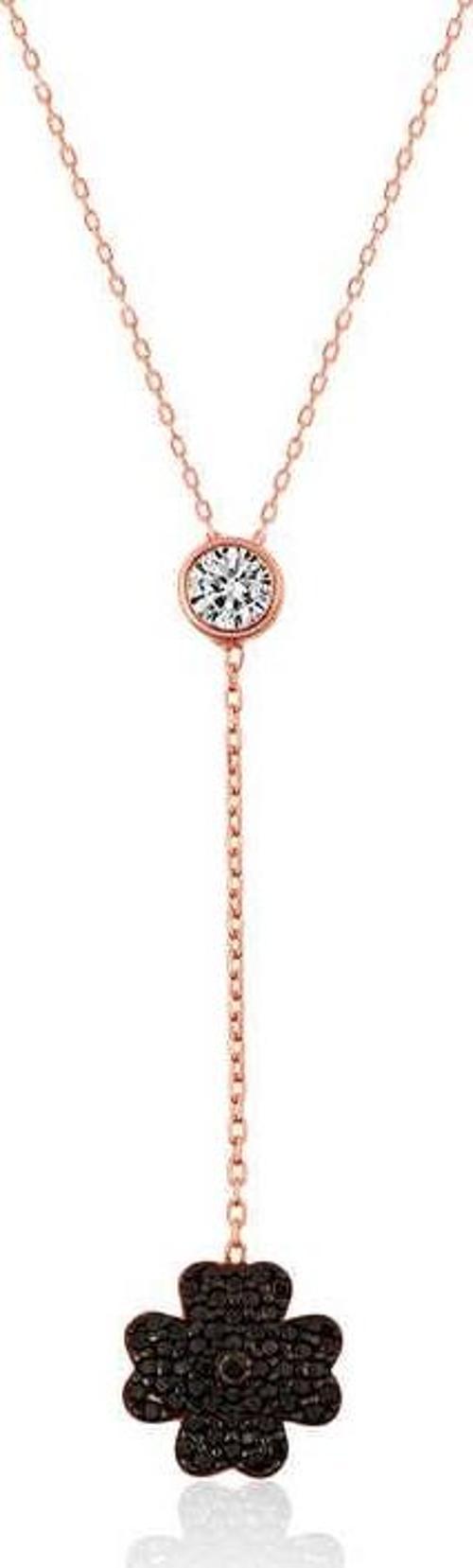 925 Ayar Gümüş Siyah Yonca Kadın Gümüş Kolye