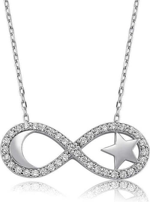 925 Ayar Gümüş Sonsuzluk Ay Yıldız Kadın Gümüş Kolye
