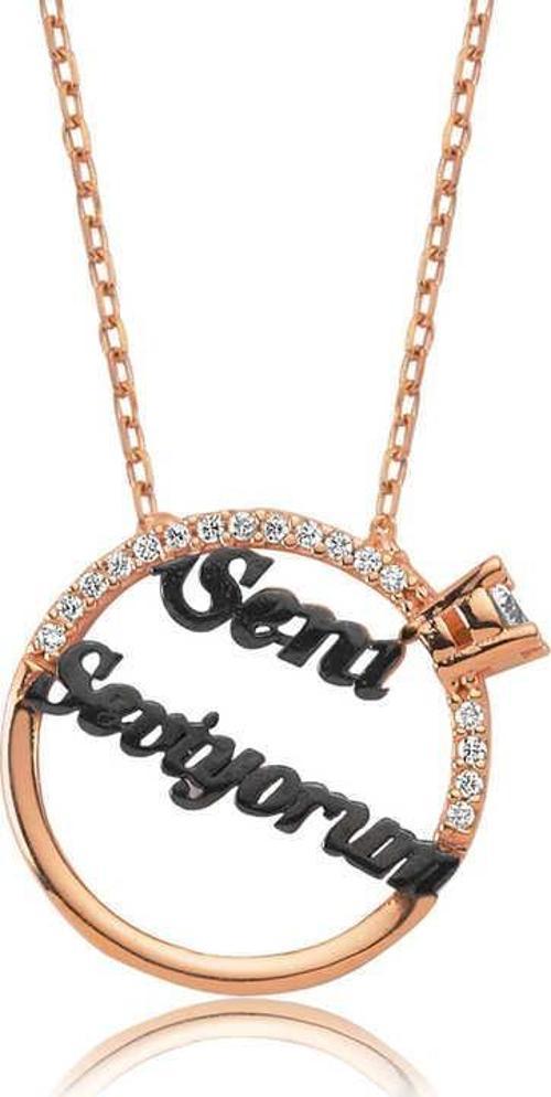 925 Ayar Gümüş Tek Taş Seni Seviyorum Yazılı Kadın Gümüş Kolye