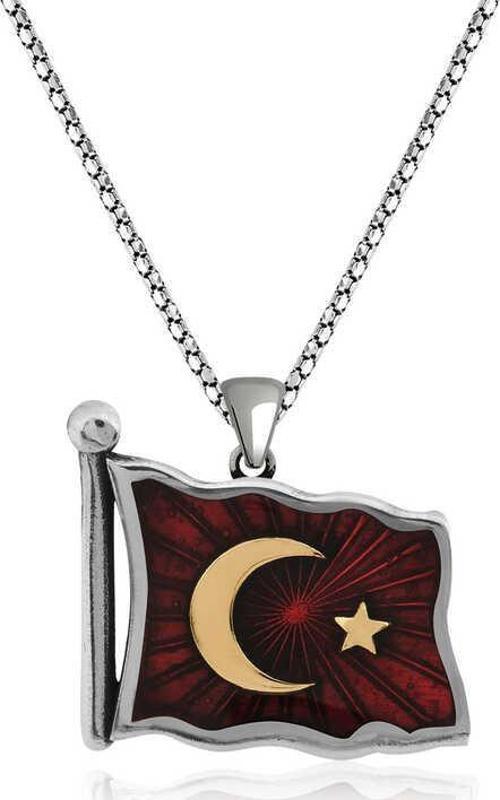 925 Ayar Gümüş Türk Bayrağı Gümüş Kolye