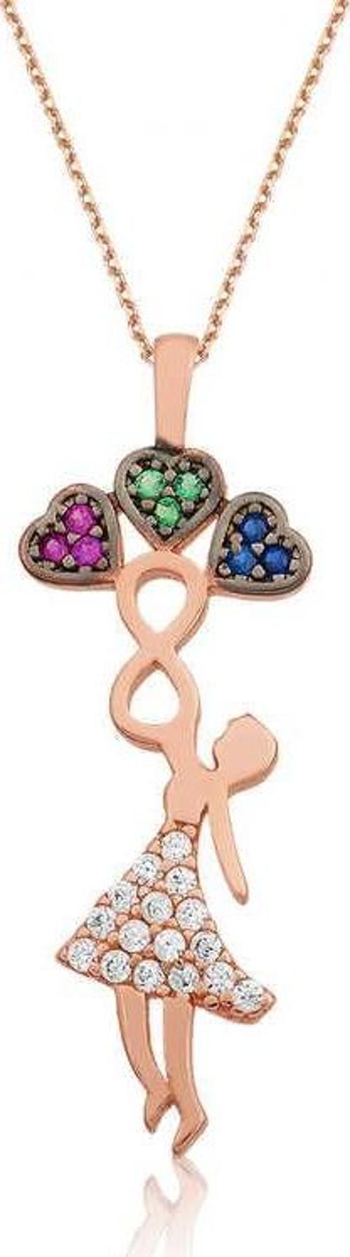 925 Ayar Gümüş Üç Kalp Tutan Kız Gümüş Kolye