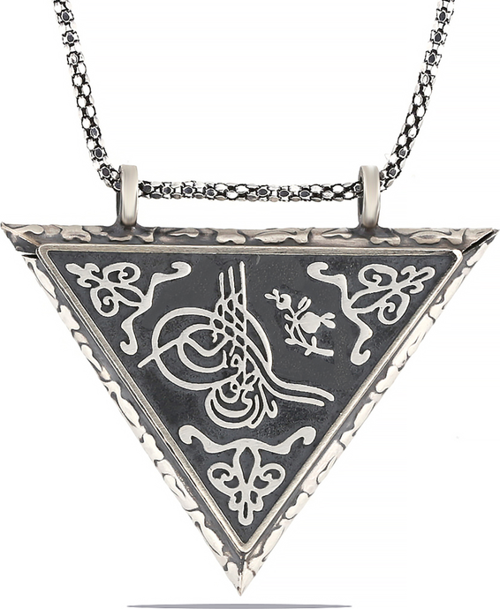 925 Ayar Gümüş Üçgen İçi Açılabilen Tuğra Muskalık Gümüş Kolye