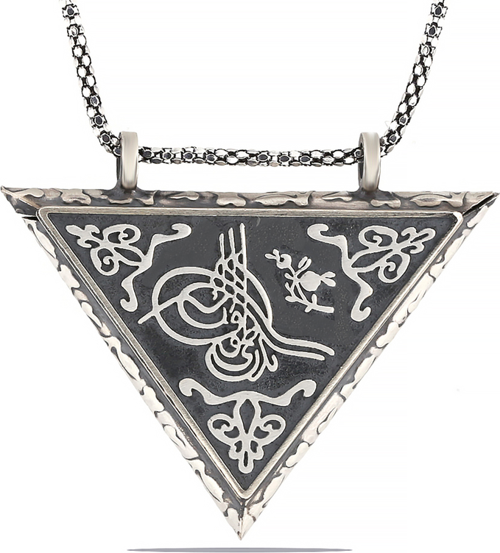 925 Ayar Gümüş Üçgen İçi Açılabilen Tuğra Muskalık Gümüş Kolye