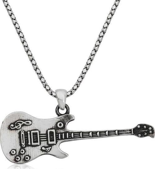 ​925 Ayar Gümüş Elektro Gitar Erkek Gümüş Kolye
